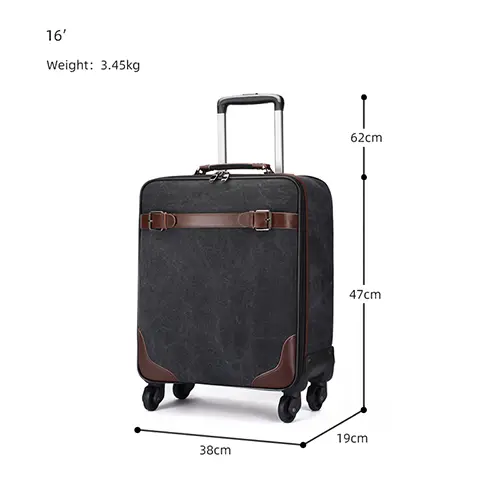 Vintage-Style Canvas and Leather Rolling Suitcase – Durable, 360° Spinner Wheels, Ideal for Travel